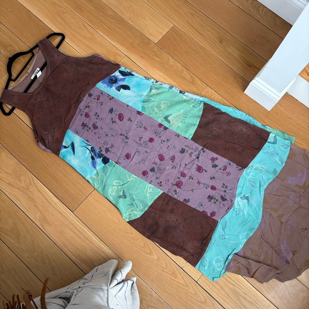 Citron Santa Monica floral Maxi Dress Size Medium color block patchwork vintage - Picture 6 of 12